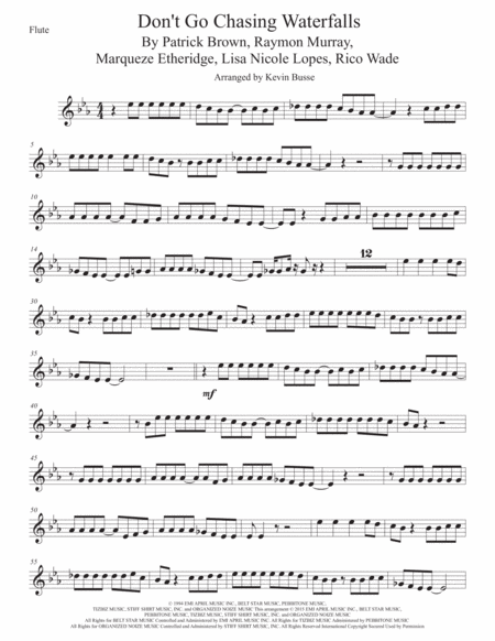 Waterfalls Flute Original Key Sheet Music