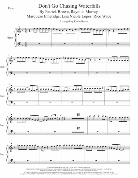 Waterfalls Piano Sheet Music