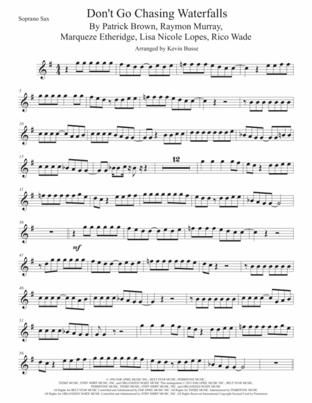 Waterfalls Soprano Sax Sheet Music