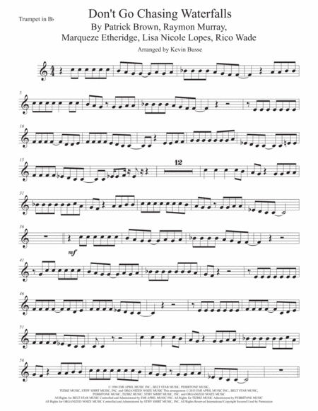 Free Sheet Music Waterfalls Trumpet Easy Key Of C