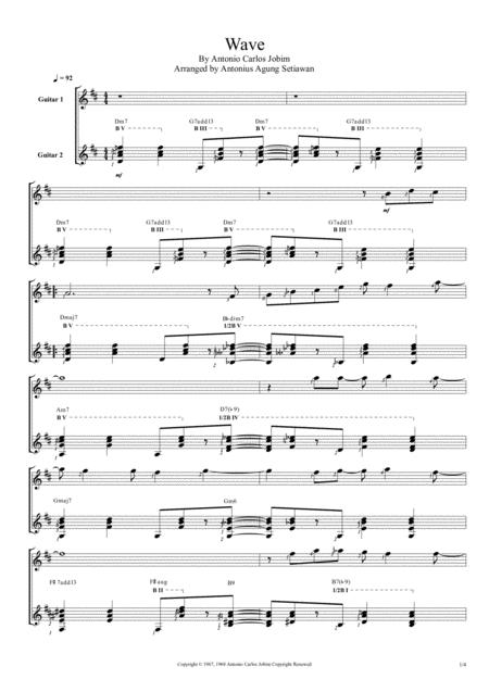 Free Sheet Music Wave Duet Guitar Score