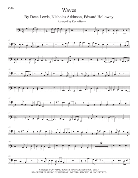 Free Sheet Music Waves Cello Easy Key Of C