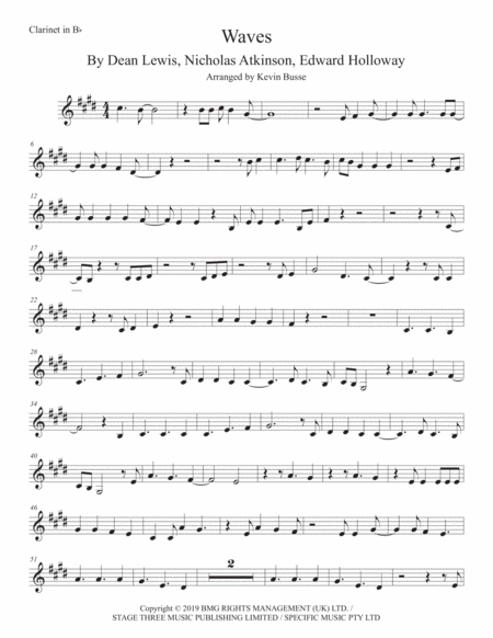 Waves Clarinet Original Key Sheet Music