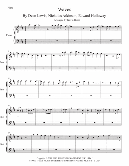 Waves Piano Original Key Sheet Music