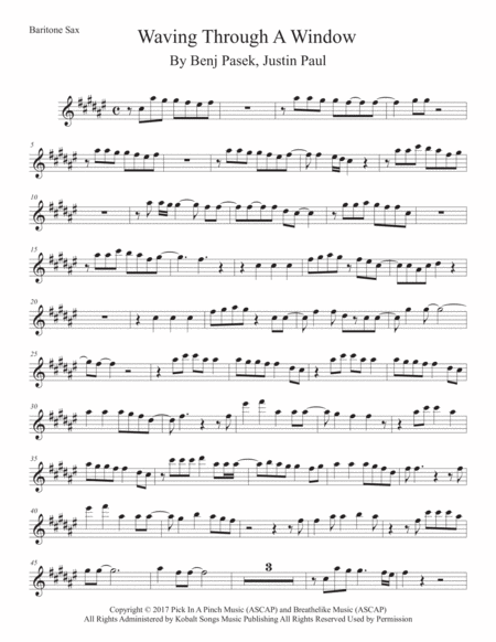 Free Sheet Music Waving Through A Window Original Key Bari Sax