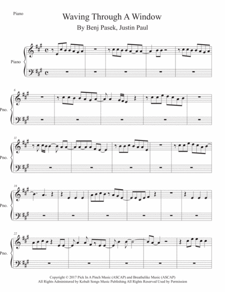 Waving Through A Window Original Key Piano Sheet Music