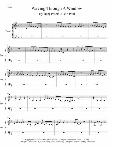 Waving Through A Window Piano Sheet Music