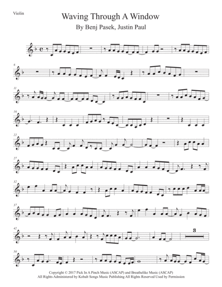 Waving Through A Window Violin Sheet Music