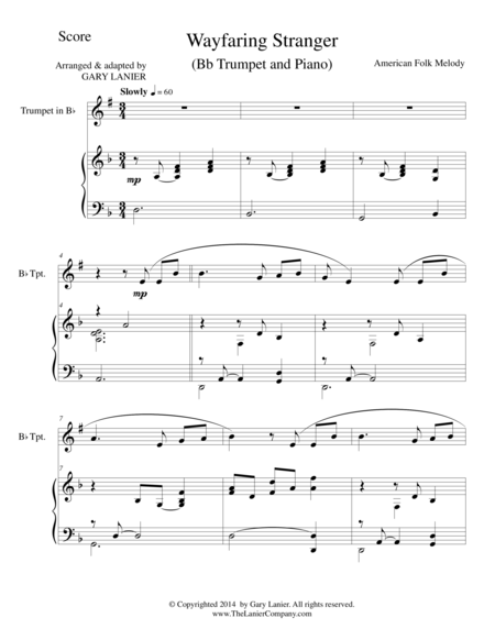 Free Sheet Music Wayfaring Stranger Bb Trumpet Piano And Trumpet Part