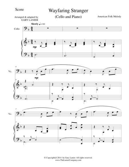 Free Sheet Music Wayfaring Stranger Cello Piano And Cello Part