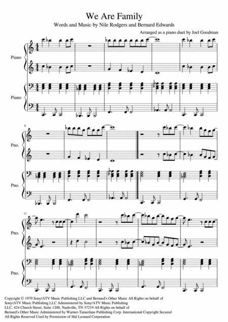 We Are Family Piano Duet 4 Hands 1 Piano Sheet Music