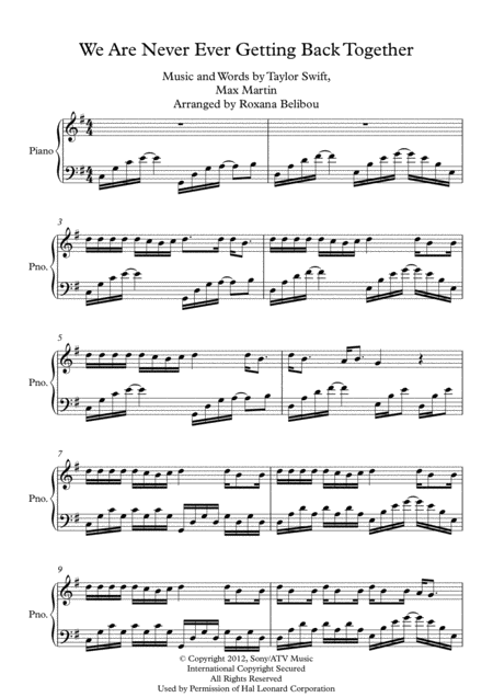 We Are Never Ever Getting Back Together Piano Sheet Music