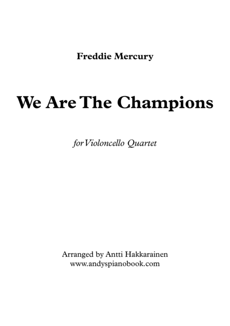 We Are The Champions Cello Quartet Sheet Music