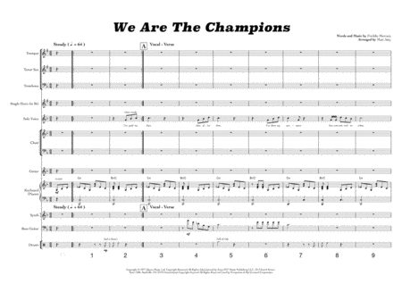 Free Sheet Music We Are The Champions Queen Vocals W 3 Horns And Rhythm Section