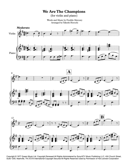 Free Sheet Music We Are The Champions Violin Piano