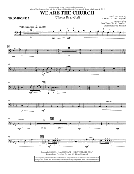 We Are The Church Thanks Be To God Trombone 2 Sheet Music