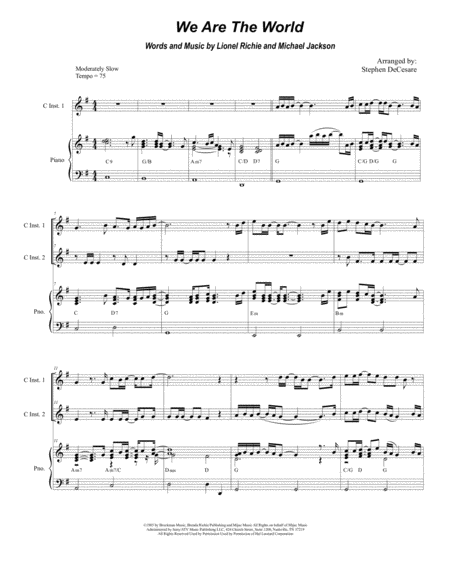 Free Sheet Music We Are The World Duet For C Instruments