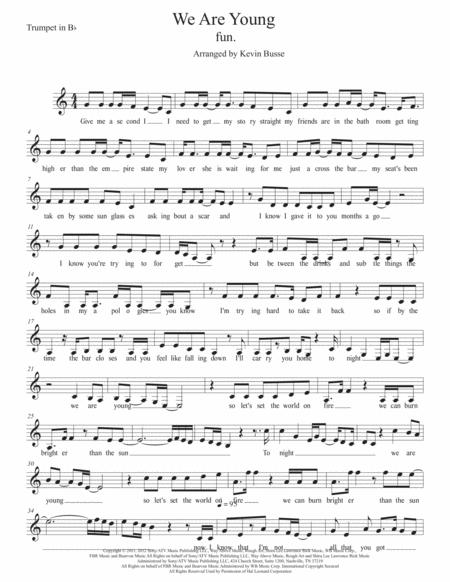 We Are Young Easy Key Of C Trumpet Sheet Music