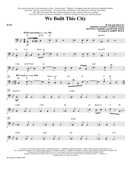 Free Sheet Music We Built This City Arr Kirby Shaw Bass