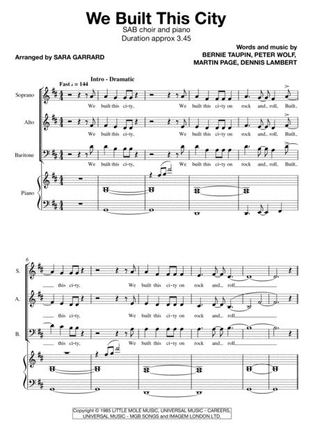 Free Sheet Music We Built This City On Rock And Roll Sab