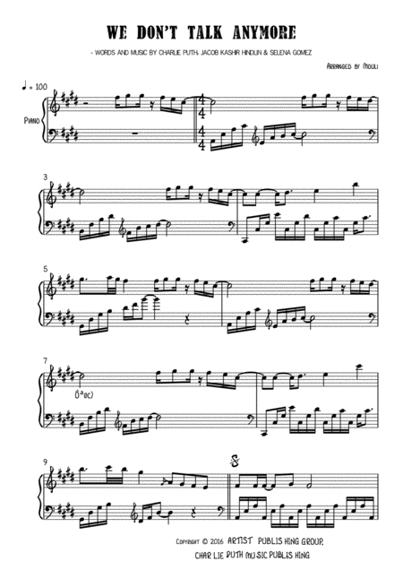 Free Sheet Music We Dont Talk Anymore