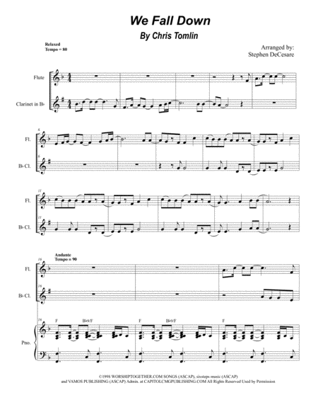 We Fall Down Duet For Flute And Bb Clarinet Sheet Music