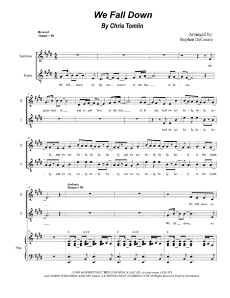 Free Sheet Music We Fall Down For 2 Part Choir Soprano And Tenor