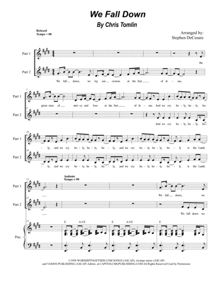 Free Sheet Music We Fall Down For 2 Part Choir