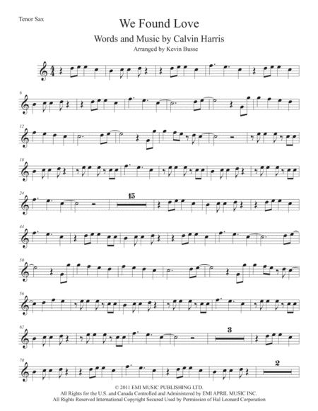 We Found Love Easy Key Of C Tenor Sax Sheet Music