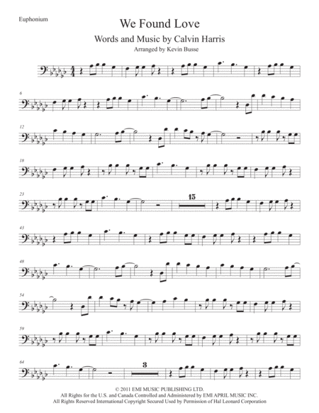 We Found Love Original Key Euphonium Sheet Music