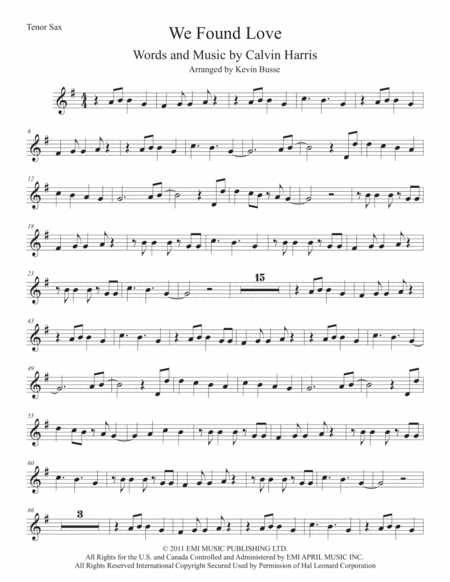 Free Sheet Music We Found Love Tenor Sax