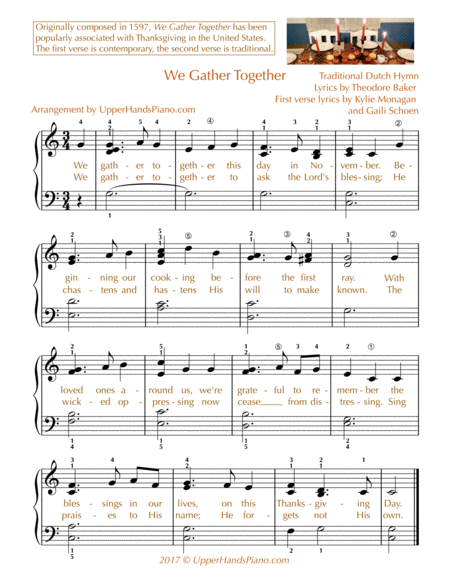 We Gather Together Easy Piano Sheet Music