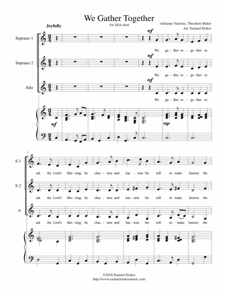 Free Sheet Music We Gather Together The Thanksgiving Hymn For Ssa Choir With Piano Accompaniment