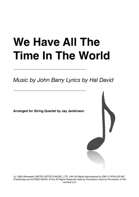 We Have All The Time In The World For String Quartet Sheet Music