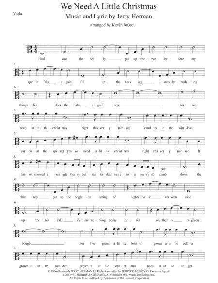 We Need A Little Christmas Easy Key Of C Viola Sheet Music