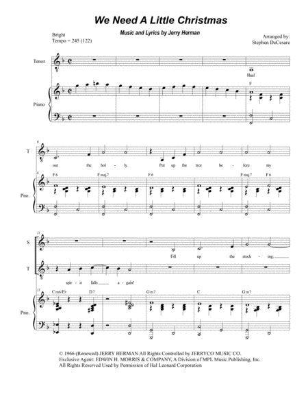 We Need A Little Christmas For 2 Part Choir Sop Ten Sheet Music