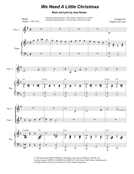 Free Sheet Music We Need A Little Christmas For Flexible Treble Instrumentation