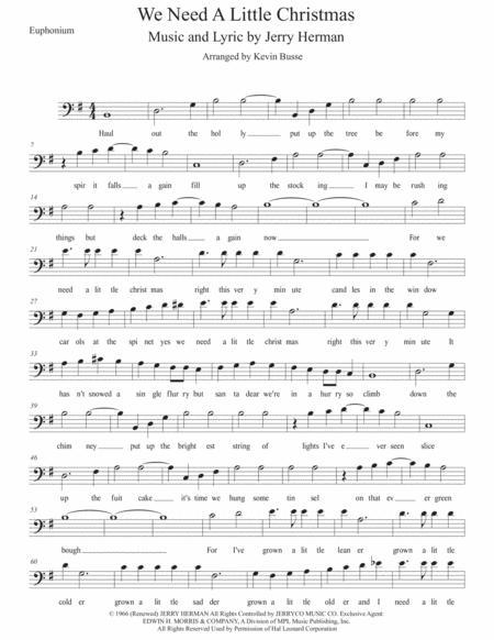 We Need A Little Christmas Original Key Euphonium Sheet Music