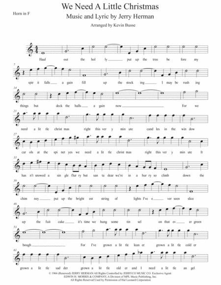 Free Sheet Music We Need A Little Christmas W Lyrics Horn In F