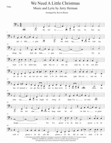 We Need A Little Christmas W Lyrics Tuba Sheet Music