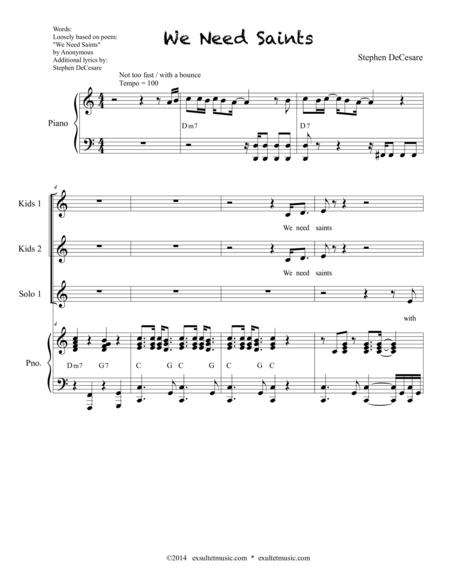 We Need Saints Sheet Music