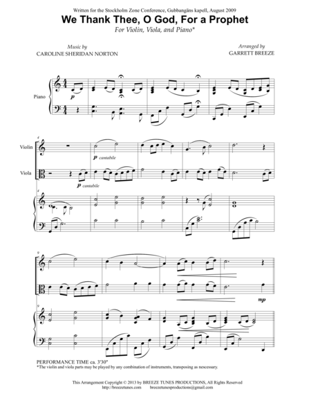 We Thank Thee O God For A Prophet Instrumental Duet Sheet Music