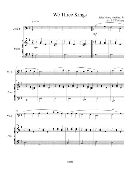 We Three Kings Cello Solo With Optional Piano Accompaniment Sheet Music