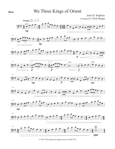 Free Sheet Music We Three Kings Of Orient Contrabass Part