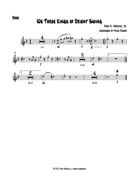 We Three Kings Of Orient Swing Easy Woodwind Quartet Oboe Part Sheet Music