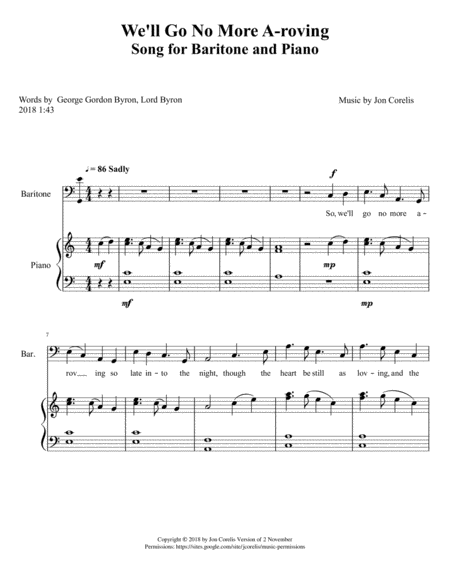 We Will Go No More A Roving Song For Baritone And Piano Sheet Music