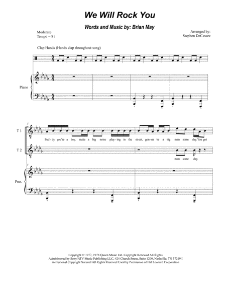 Free Sheet Music We Will Rock You For Ttb
