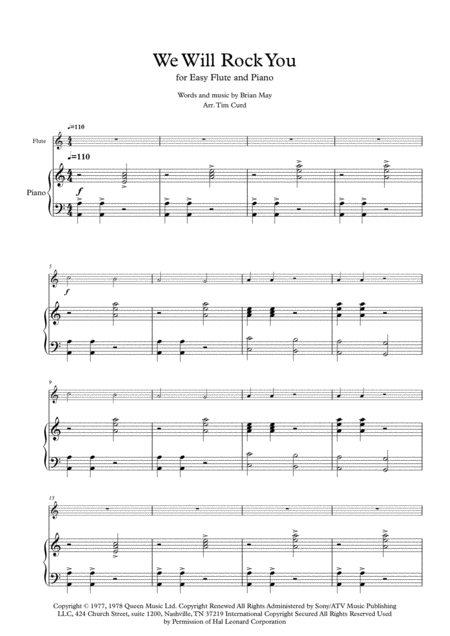 We Will Rock You Solo For Easy Flute And Piano Sheet Music