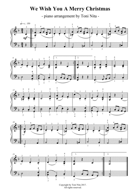 Free Sheet Music We Wish You A Merry Christmas Easy Piano