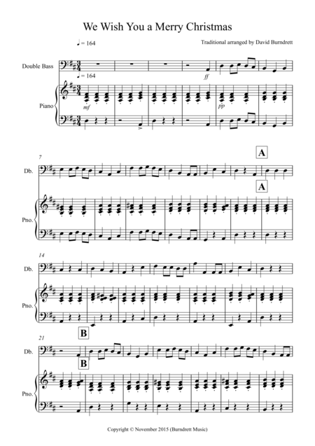 Free Sheet Music We Wish You A Merry Christmas For Double Bass And Piano